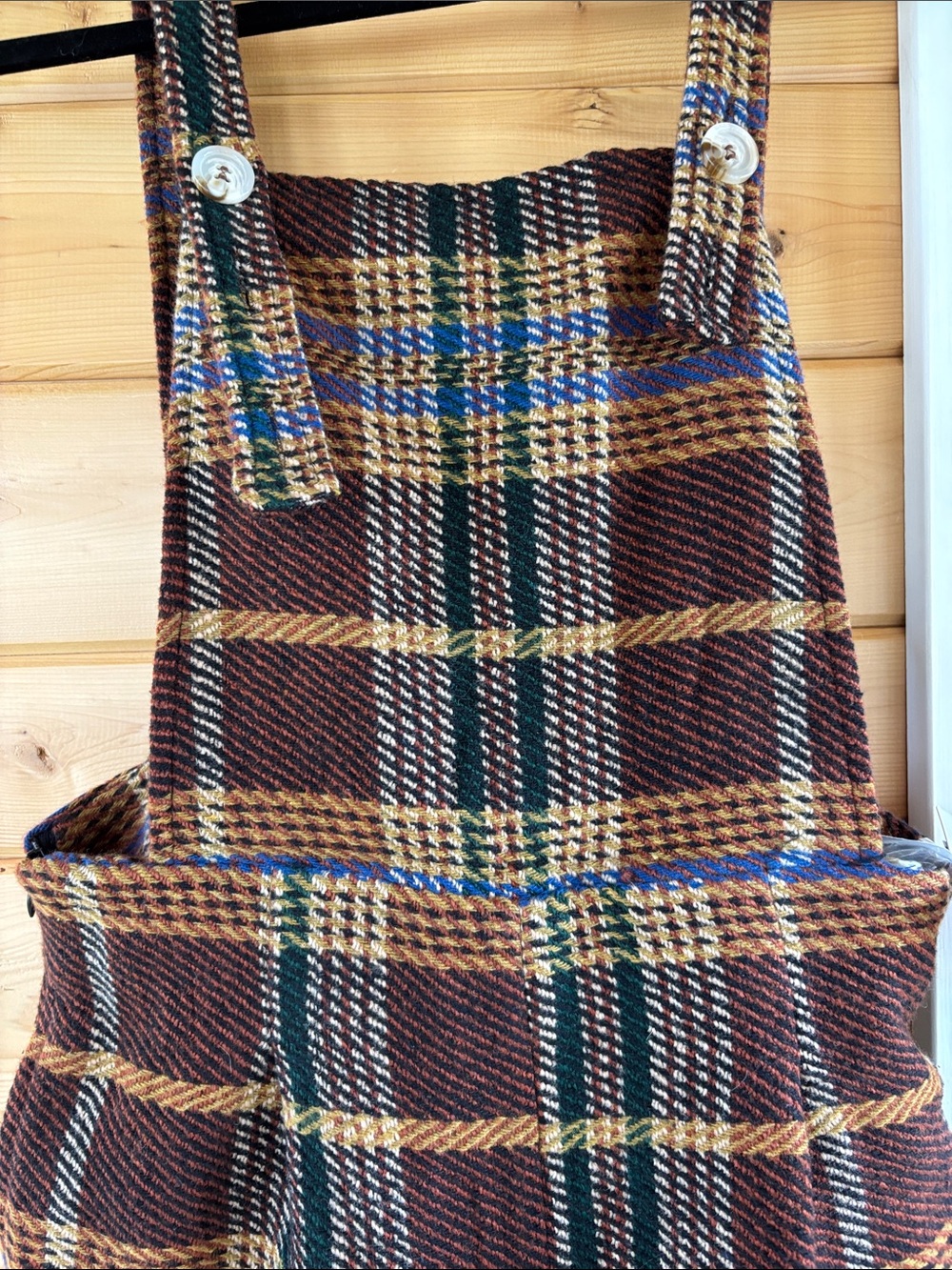 Cider NWT Plaid Brown Wide-Leg Pinafore Jumpsuit - Picture 2 of 5